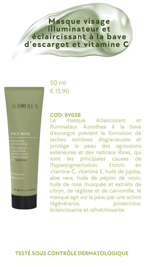 BV03B-Masque visage illuminateur et éclaircissant à la bave d’Escargot et vitamine C