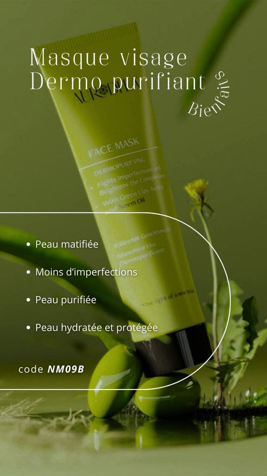 NM09B-Masque visage dermo-purifiant pour peaux sèches et grasses à l’huile de Neem