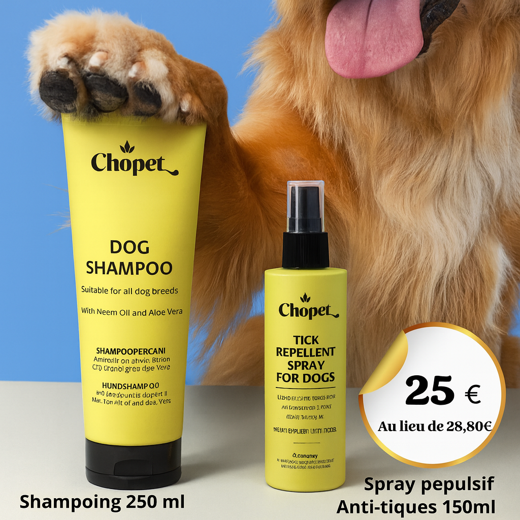 Coffret Shampoing et Spray anti-tiques pour chiens