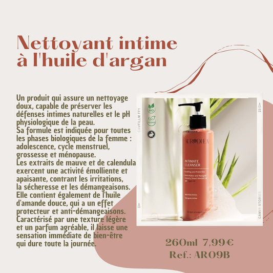 AR09B-Nettoyant intime contre les irritations, la sécheresse et les démangeaisons à l’huile d’Argan 260 ml